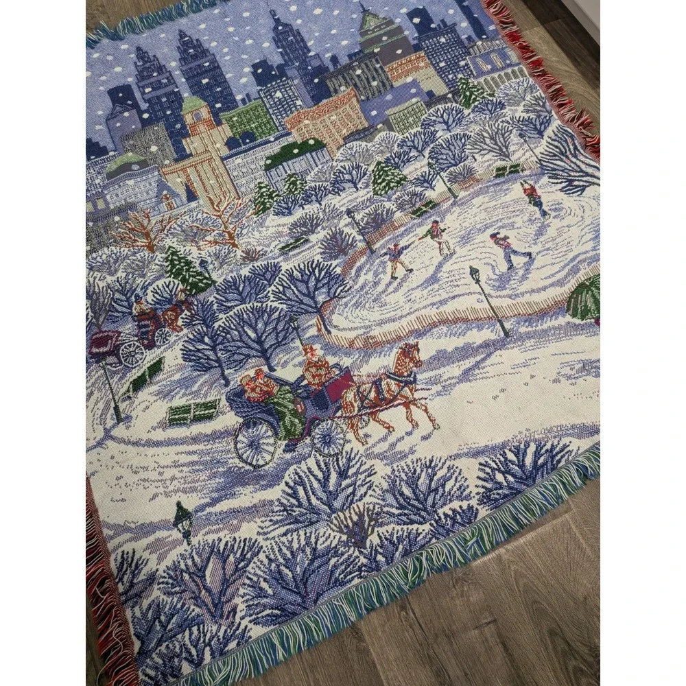 Christmas Tapestry Throw Reversible Fringe  Blanket Holidays 52x50